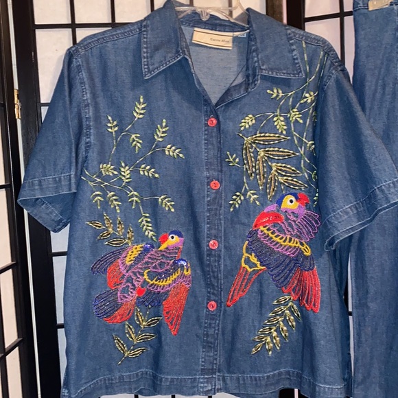 Vintage Carrie Allen Parrot Jean Capris Outfit Size M - Picture 2 of 7